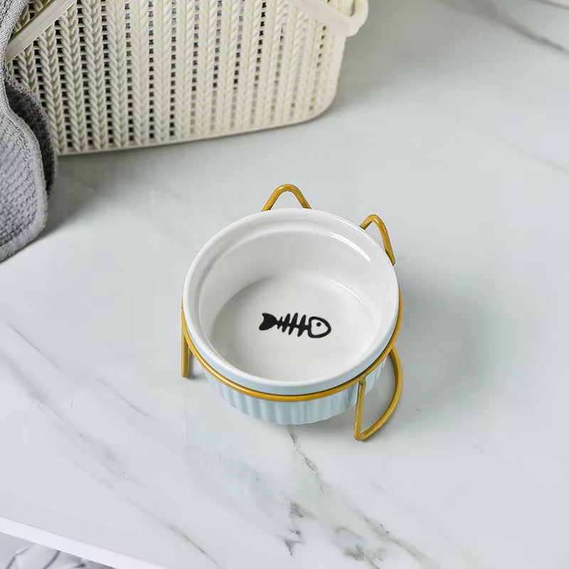 Single or Double Tilt Bowl Ceramic Bowl for Dog Cat Puppy Kitten Elevated Food Feeder Drinker Pet Water Bowl Pet Supplies