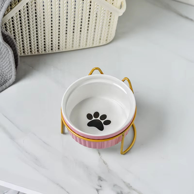 Single or Double Tilt Bowl Ceramic Bowl for Dog Cat Puppy Kitten Elevated Food Feeder Drinker Pet Water Bowl Pet Supplies