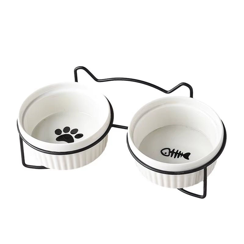 Single or Double Tilt Bowl Ceramic Bowl for Dog Cat Puppy Kitten Elevated Food Feeder Drinker Pet Water Bowl Pet Supplies
