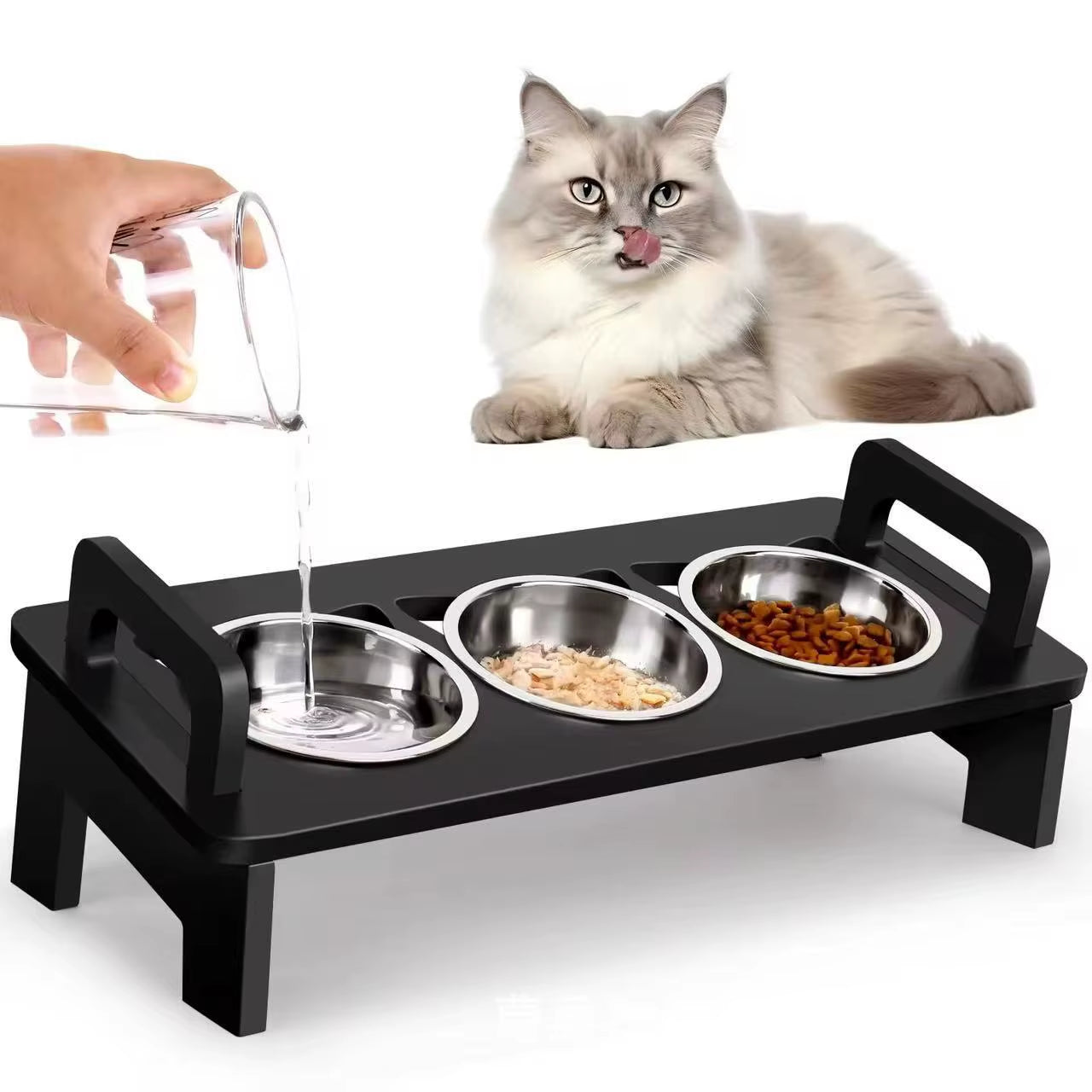 Eco-Friendly Stainless Steel Pet Food Bowl Rack Vertical Slant Neck Guard with Increased Dining Table for Cats and Dogs