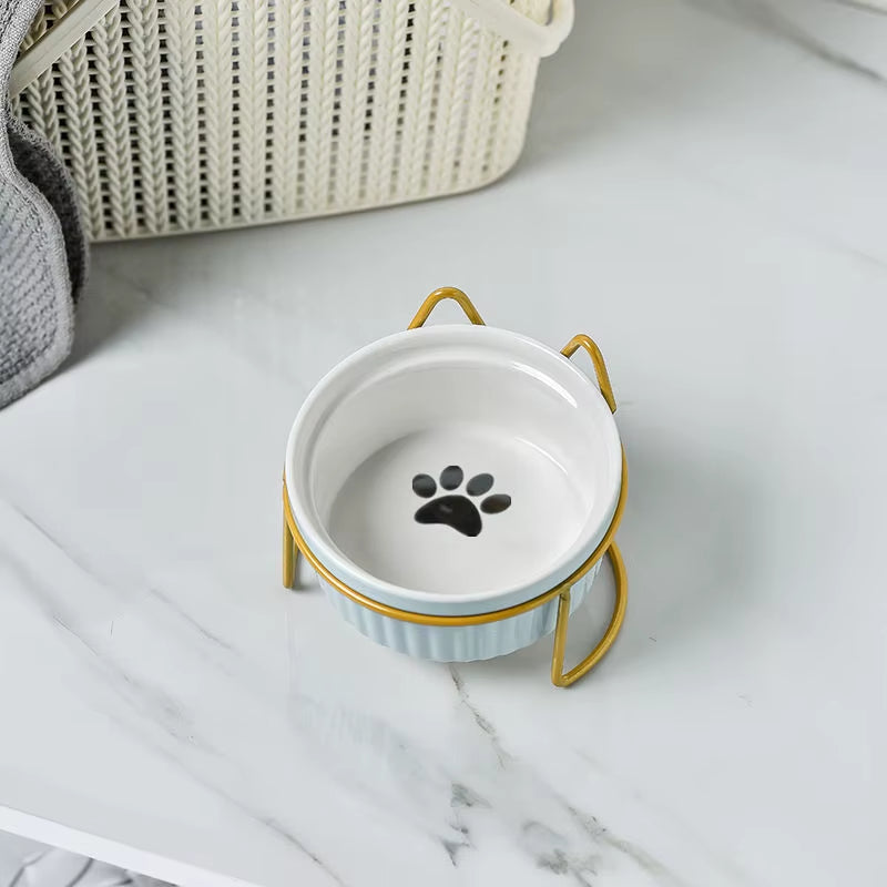 Single or Double Tilt Bowl Ceramic Bowl for Dog Cat Puppy Kitten Elevated Food Feeder Drinker Pet Water Bowl Pet Supplies