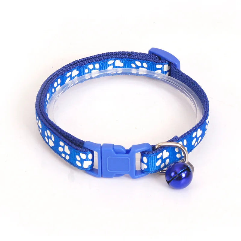 Adjustable Paw Print Pet Collar – Breakaway Nylon Design with Bell for Cats & Small Dogs