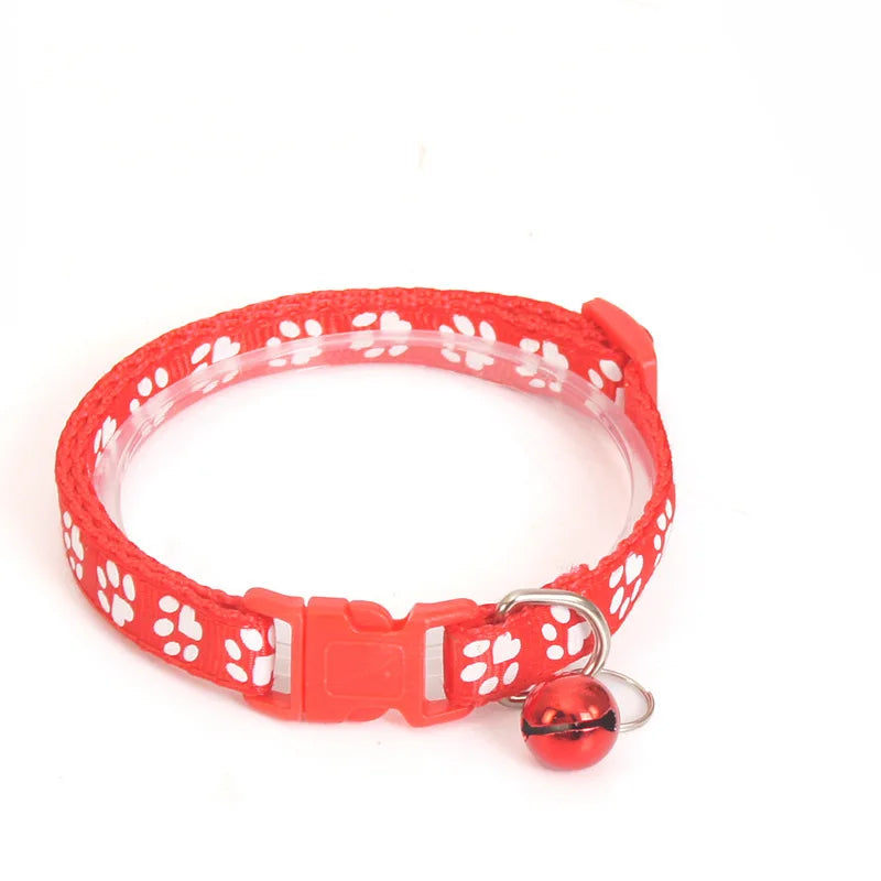 Adjustable Paw Print Pet Collar – Breakaway Nylon Design with Bell for Cats & Small Dogs