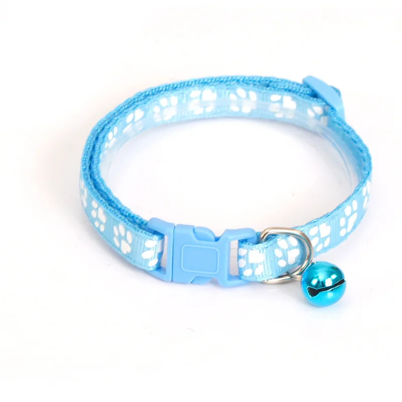 Adjustable Paw Print Pet Collar – Breakaway Nylon Design with Bell for Cats & Small Dogs