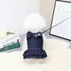 Designer Dog Dress with Harness – Fashion Denim Skirt T-Shirt & Leash Set for Small Pets
