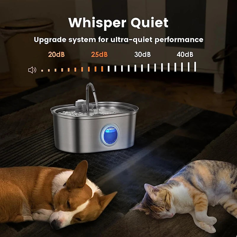 3.2L/108oz Automatic Cat Water Fountain Stainless Steel Cat Water Dispenser Pet Water Fountain Dog Products