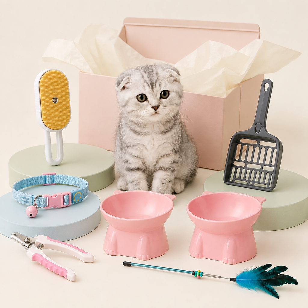 Kitten Welcome Kit with two feeding bowls