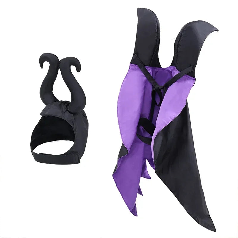 Halloween Witch-Shaped Costume Cat Purple Vampire Cape Puppy Wizard Devil Horns Hat Pet Holiday Outfit for Small Middle-Sized Do