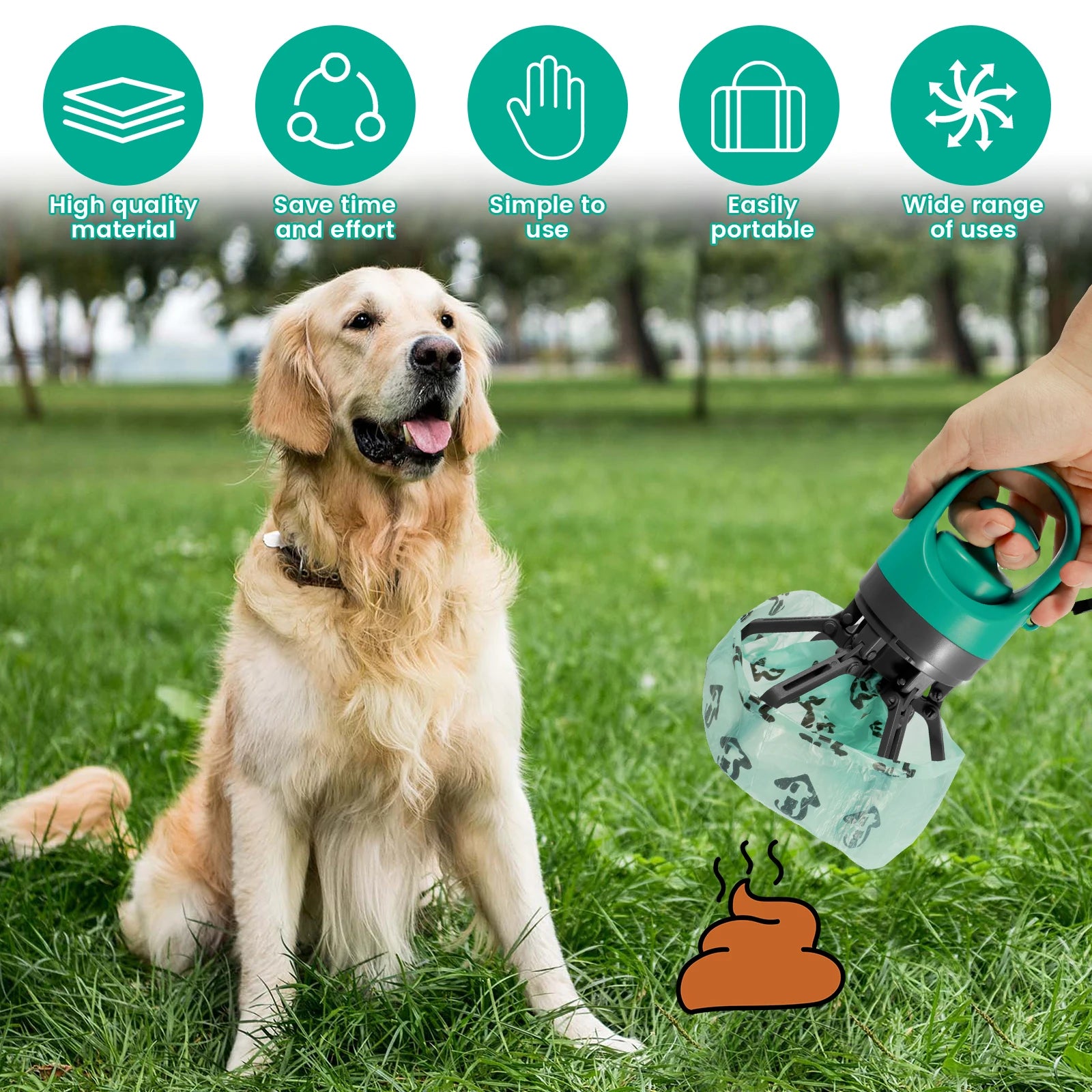 Dog Pooper Scooper with Build in Bag Dispenser Portable Light Weight Claw Pet Feces Pickup Waste Pick-Up Cleaner Dog Accessories