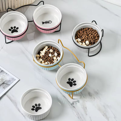 Single or Double Tilt Bowl Ceramic Bowl for Dog Cat Puppy Kitten Elevated Food Feeder Drinker Pet Water Bowl Pet Supplies