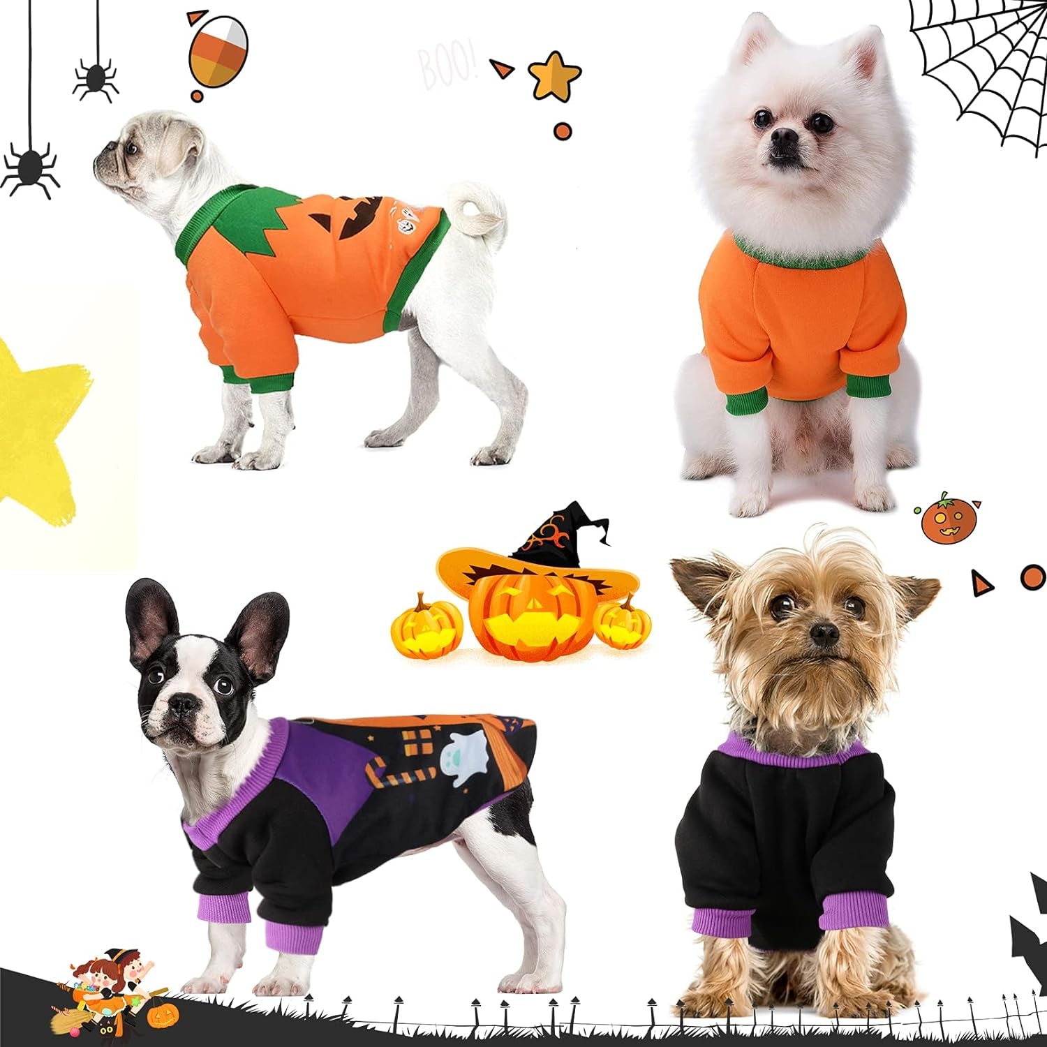 BWOGUE Dog Halloween Shirt Pet Pumpkin Costumes Pet Clothes Funny T-Shirt for Small Dogs and Cats Halloween Cosplay Holiday Festival Party