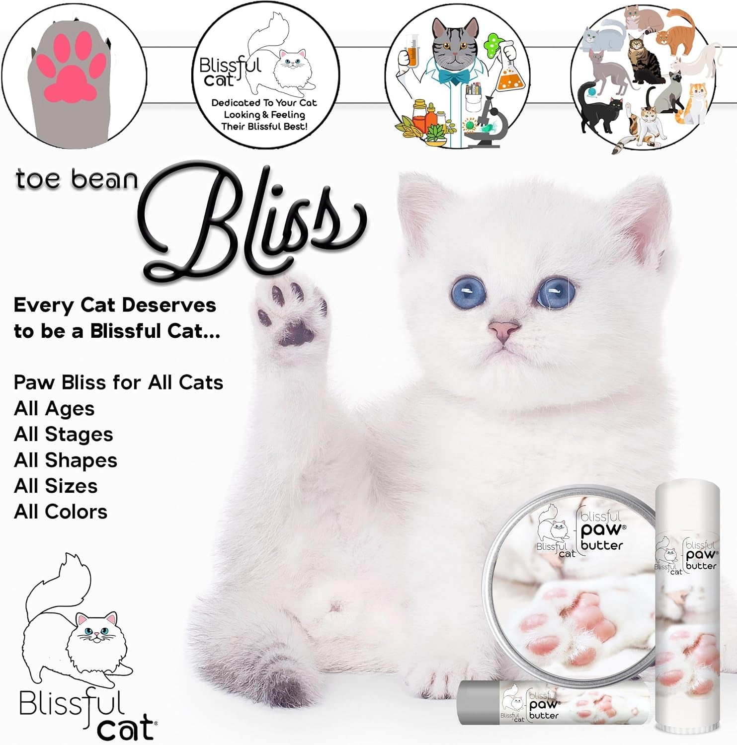 The Blissful Cat Paw Butter, Moisturizer for Dry & Rough Paw Pads, Lick-Safe Cat Paw Balm