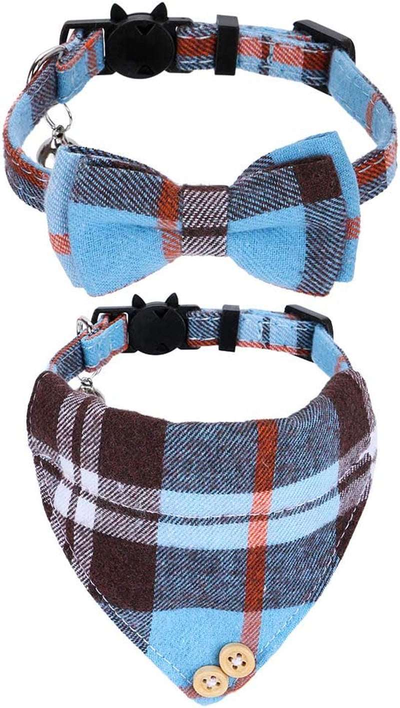 Breakaway Cat Collar with Bells - 2 Pack Cat Collar with Bells, Cat Collars with Bandana, Accessories for Pet Collars, Adjustable for Cats and Small Dogs