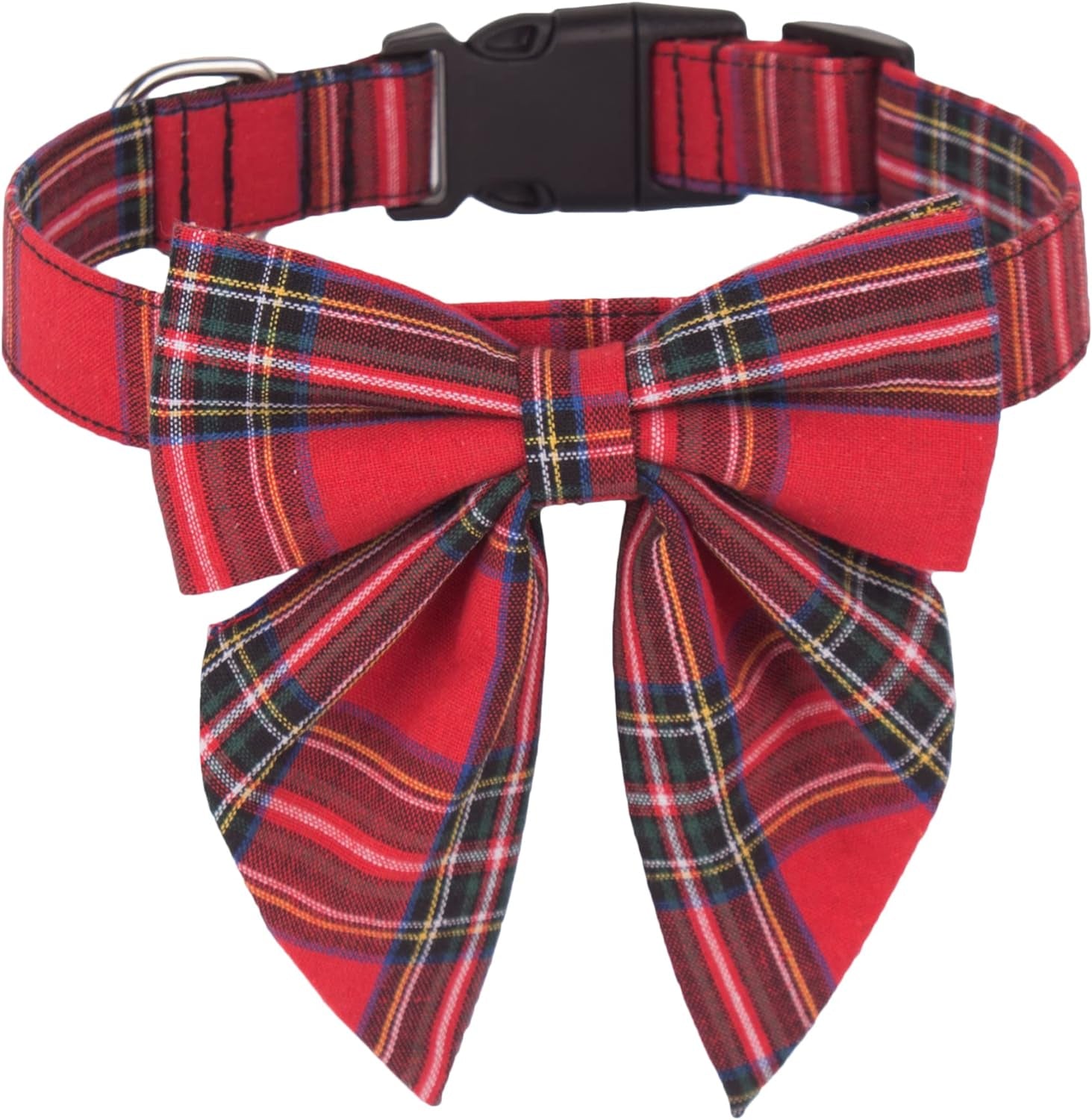 ADOGGYGO Christmas Dog Collar with Bow, Adjustable Red Plaid Bowtie Collar for Large Dogs, Festive Pet Accessory