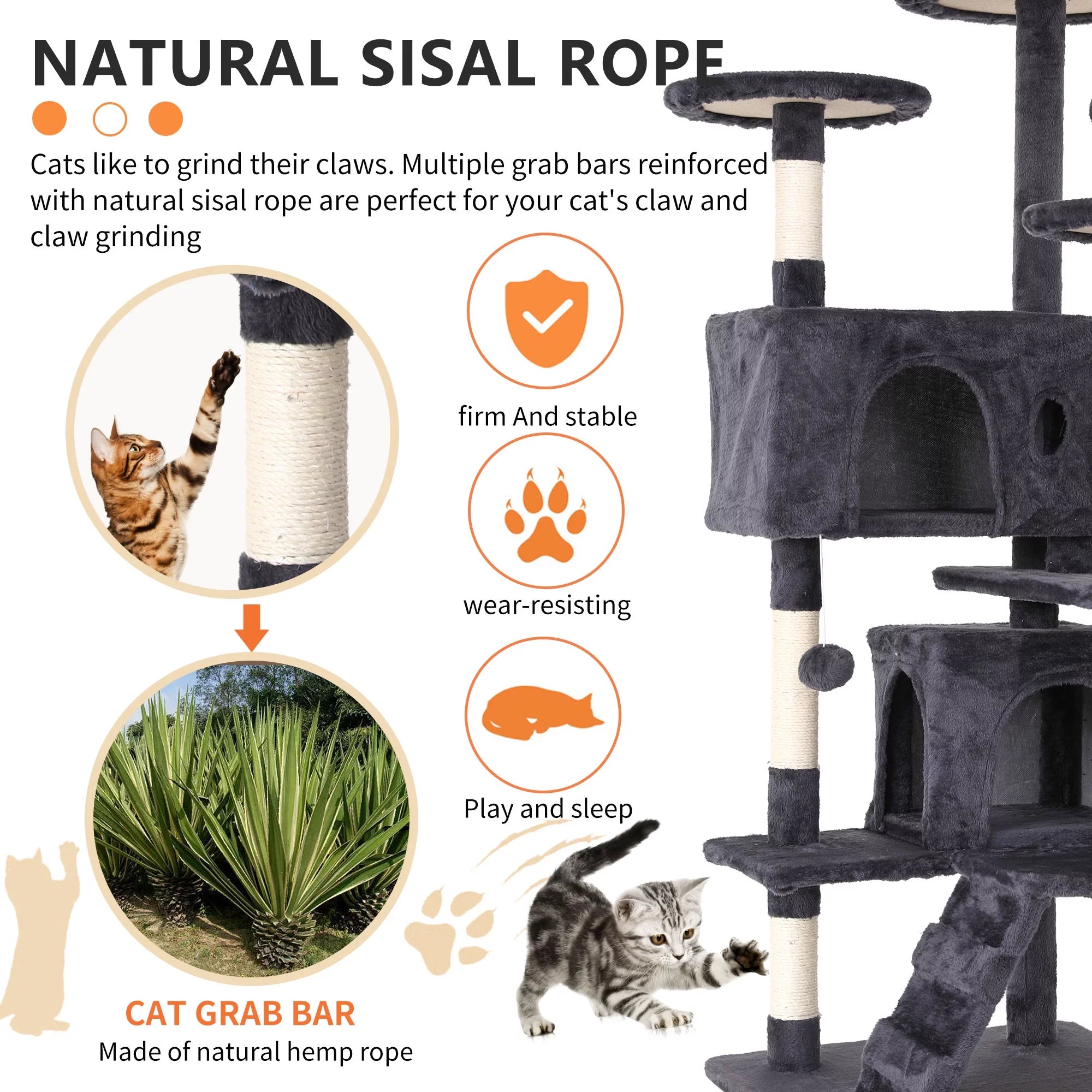 Deluxe 54-Inch Double Condo Cat Tree Tower with Scratching Post & Cozy Perch for Indoor Fun