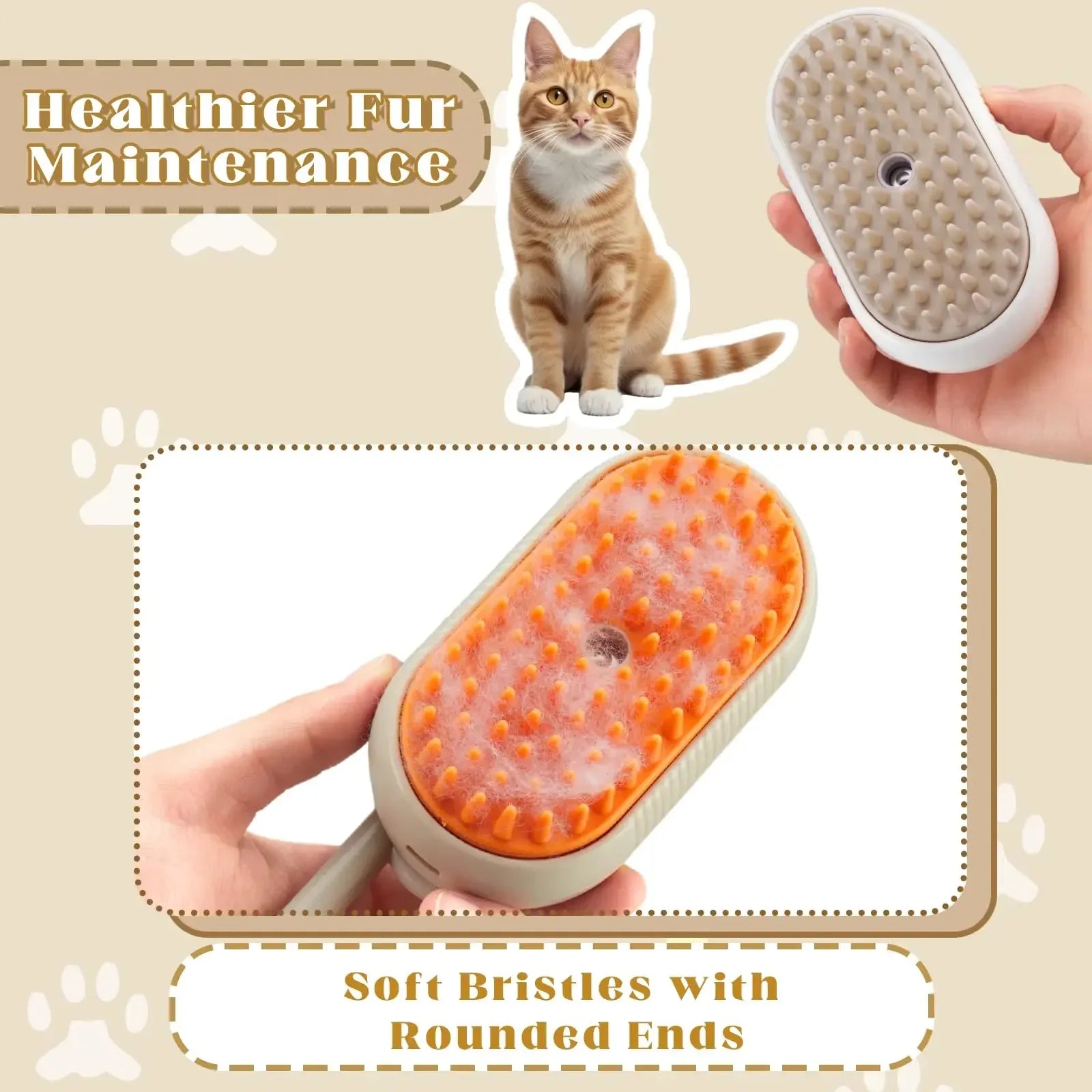 3-in-1 Cat & Dog Massage Brush with Steam Spray - Rotatable Hair Removal & Bath Comb