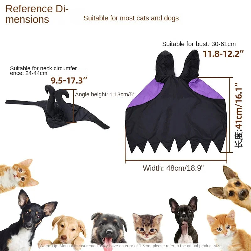 Halloween Witch-Shaped Costume Cat Purple Vampire Cape Puppy Wizard Devil Horns Hat Pet Holiday Outfit for Small Middle-Sized Do