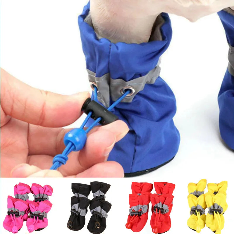 4Pcs/Set Waterproof Pet Dog/Cat Shoes Anti-Slip Rain Boots Footwear