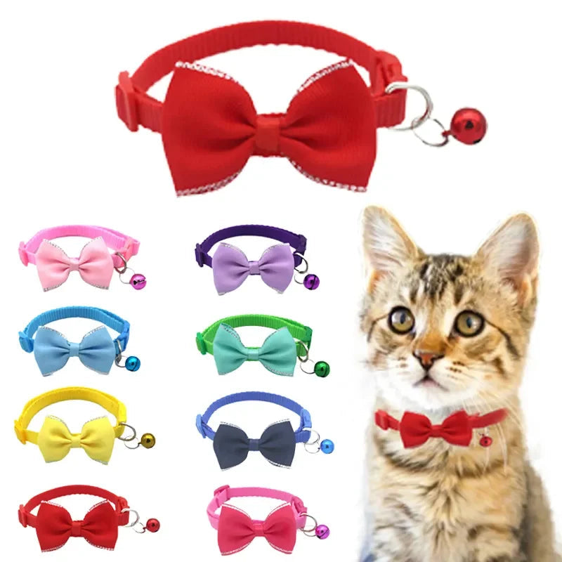 Adorable Multicolor Adjustable Pet Bow Bell Collars - Perfect Accessories for Your Furry Friends!