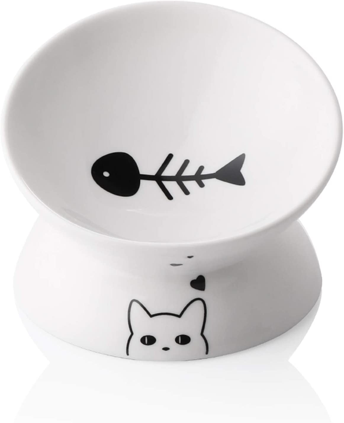 Sweejar Ceramic Raised Cat Bowls, Slanted Cat Dish Food or Water Bowls, Elevated Porcelain Pet Feeder Bowl Protect Cat'S Spine, Stress Free, Backflow Prevention (White)