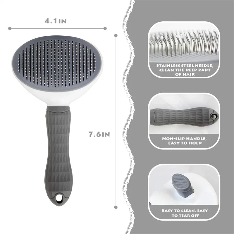 Cat Brush Remove Hair Pet Hair Removal Comb for Cats Non-Slip Grooming Brush Stainless Steel