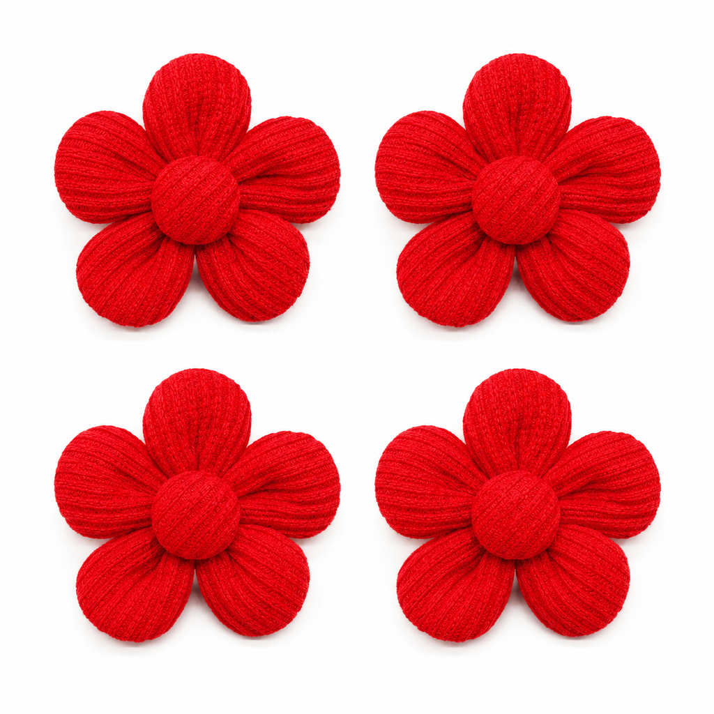 Fold Paws Flower Dog Bows – Pack of 4 Cute Ribbed Pet Bows