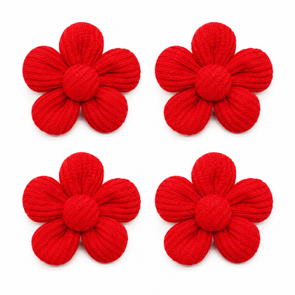 Red ribbed flower pet barrettes pack of 4 for dogs and cats
