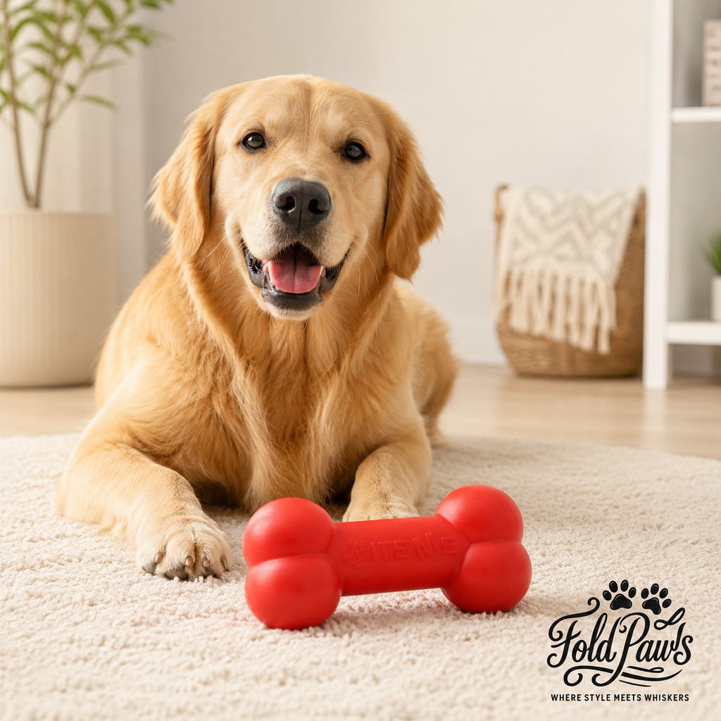 Fold Paws Bite Me Bone Dog Chew Toy - Durable Red Bone Toy for Dogs