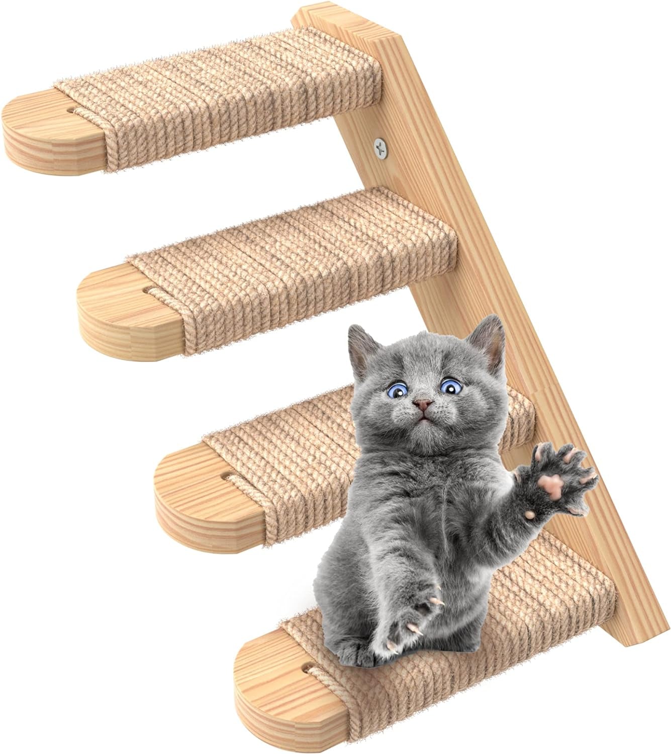 Skywin Cat Steps - 2 Pack Brown-Color Solid Rubber Wood Cat Stairs Great for Scratching and Climbing - Easy to Install Wall Mounted Cat Shelves for Playful Cats