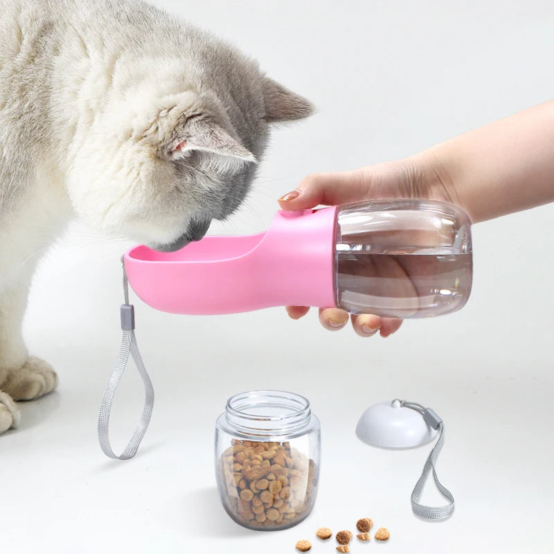 2 in 1 300Ml Portable Food Grade Material Dog Cat Travel Pet Water Cup Bottle with Food Dispenser