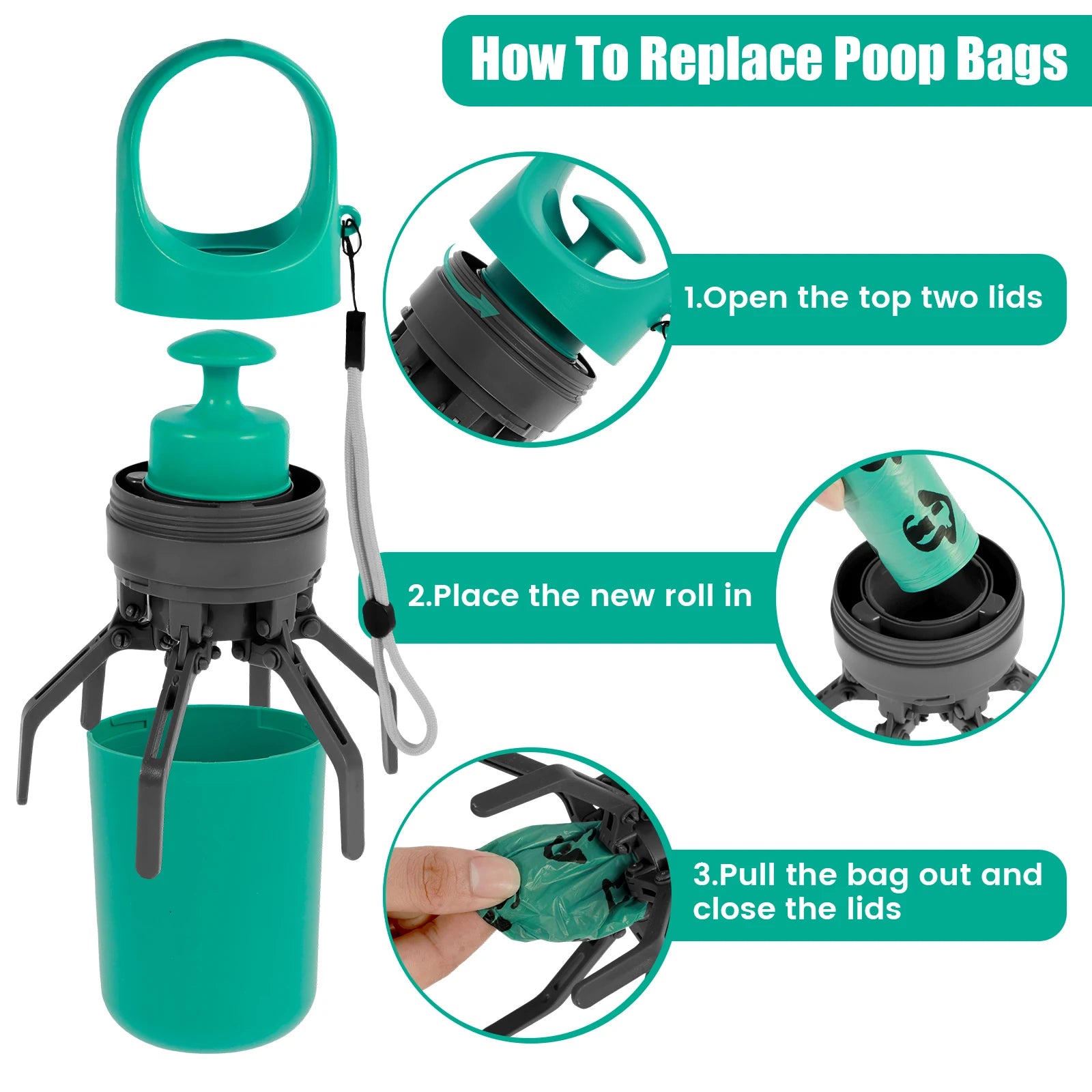 Dog Pooper Scooper with Build in Bag Dispenser Portable Light Weight Claw Pet Feces Pickup Waste Pick-Up Cleaner Dog Accessories