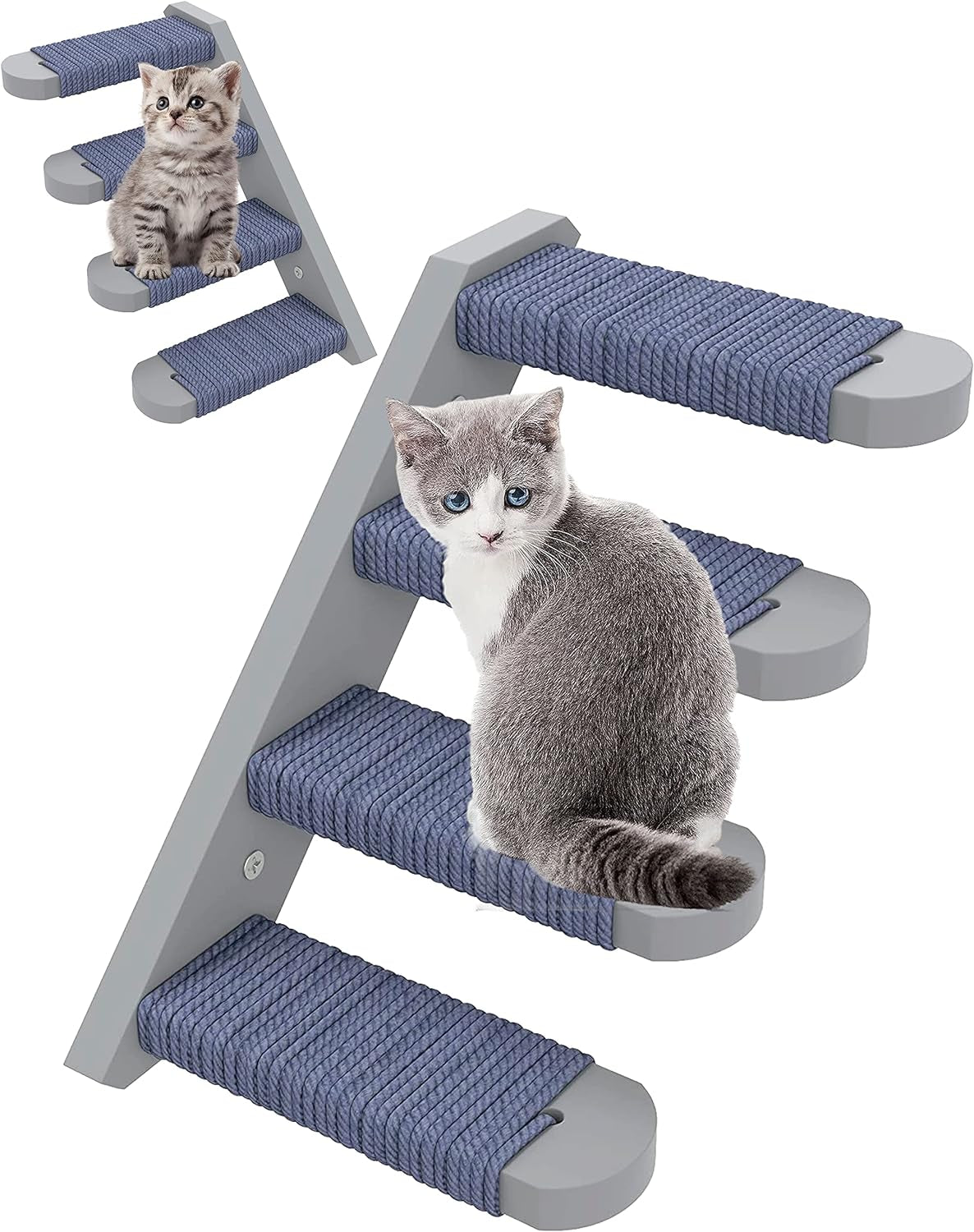 Skywin Cat Steps - 2 Pack Brown-Color Solid Rubber Wood Cat Stairs Great for Scratching and Climbing - Easy to Install Wall Mounted Cat Shelves for Playful Cats