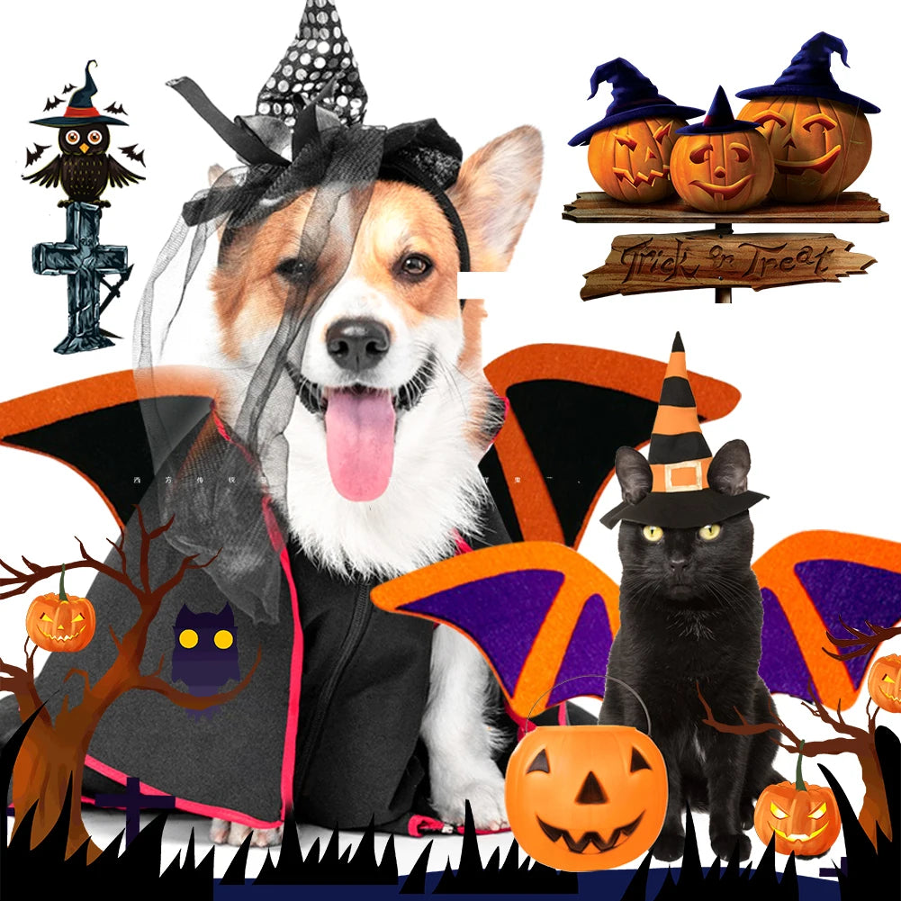 2021 New Halloween Pet Dog Costumes Clothing Black Bat Wings Pet Gift Vampire Black Cute Funny Spider Dress up Pet Accessories