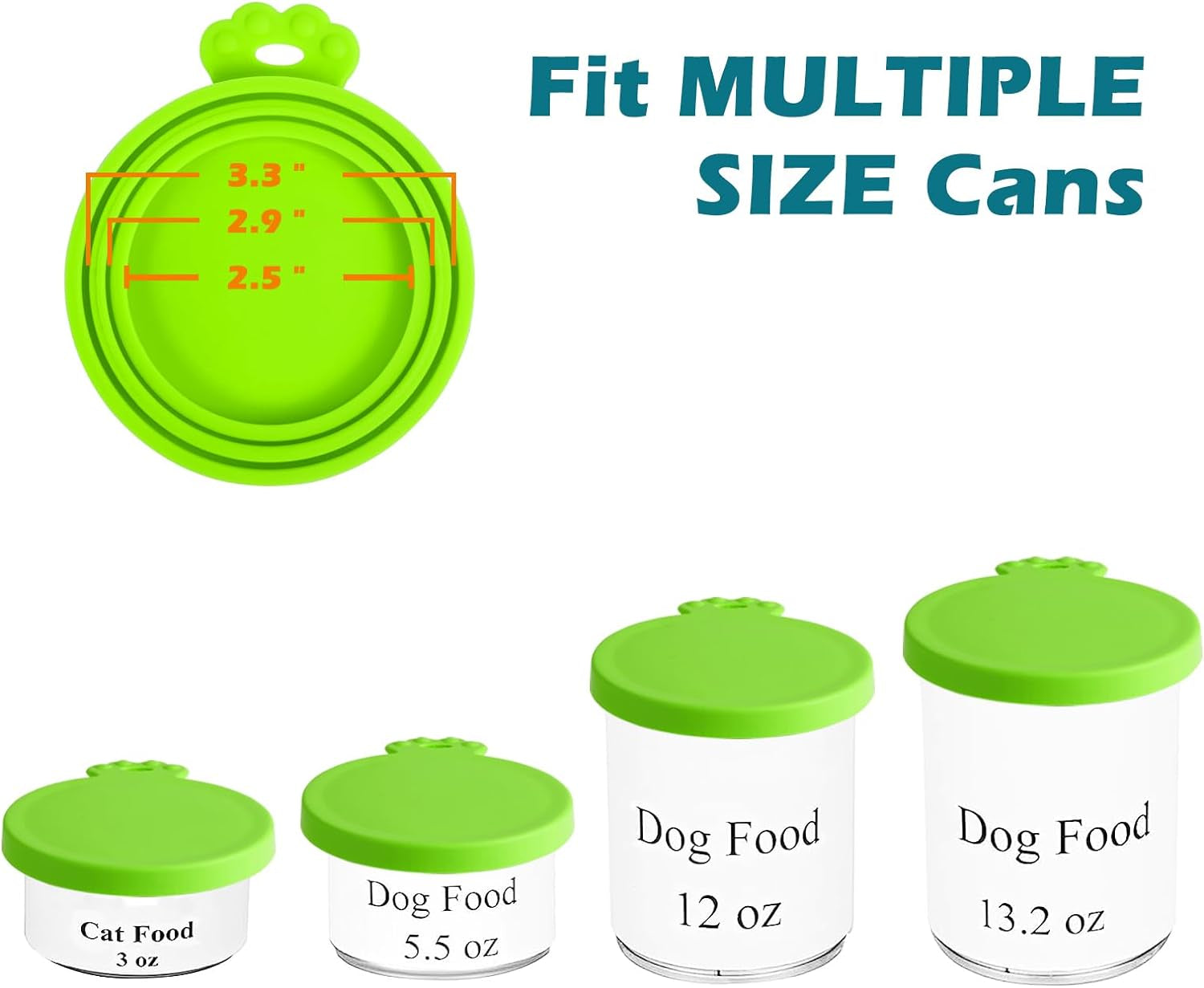 Petbonus Silicone Pet Can Lids - 4 Pack Universal Fit for Dog & Cat Food Cans, BPA Free & Dishwasher Safe (Blue, Green, Orange, Pink)