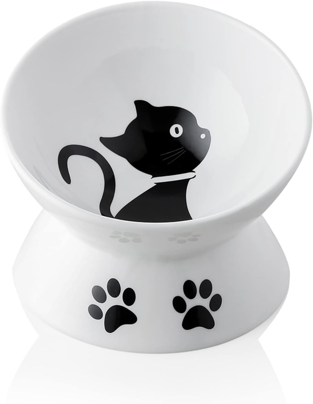 Sweejar Ceramic Raised Cat Bowls, Slanted Cat Dish Food or Water Bowls, Elevated Porcelain Pet Feeder Bowl Protect Cat'S Spine, Stress Free, Backflow Prevention (White)