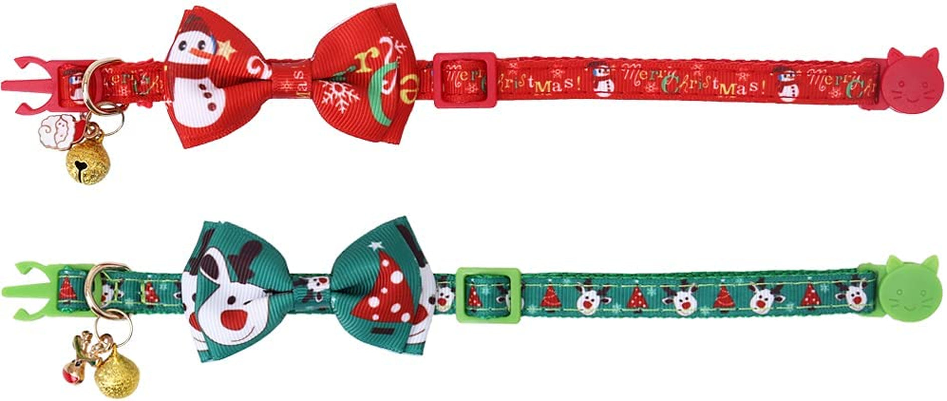 Christmas Cat Collar, Adjustable Breakaway Collar with Bow Tie & Bell, Safety Design for Kittens