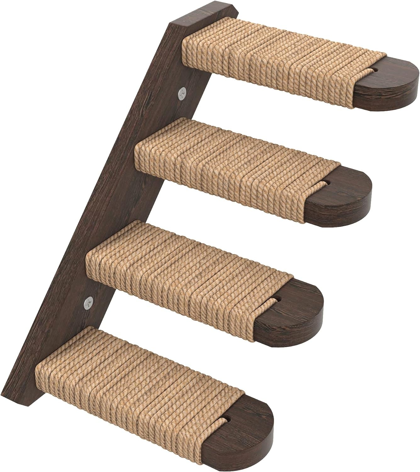 Skywin Cat Steps - 2 Pack Brown-Color Solid Rubber Wood Cat Stairs Great for Scratching and Climbing - Easy to Install Wall Mounted Cat Shelves for Playful Cats