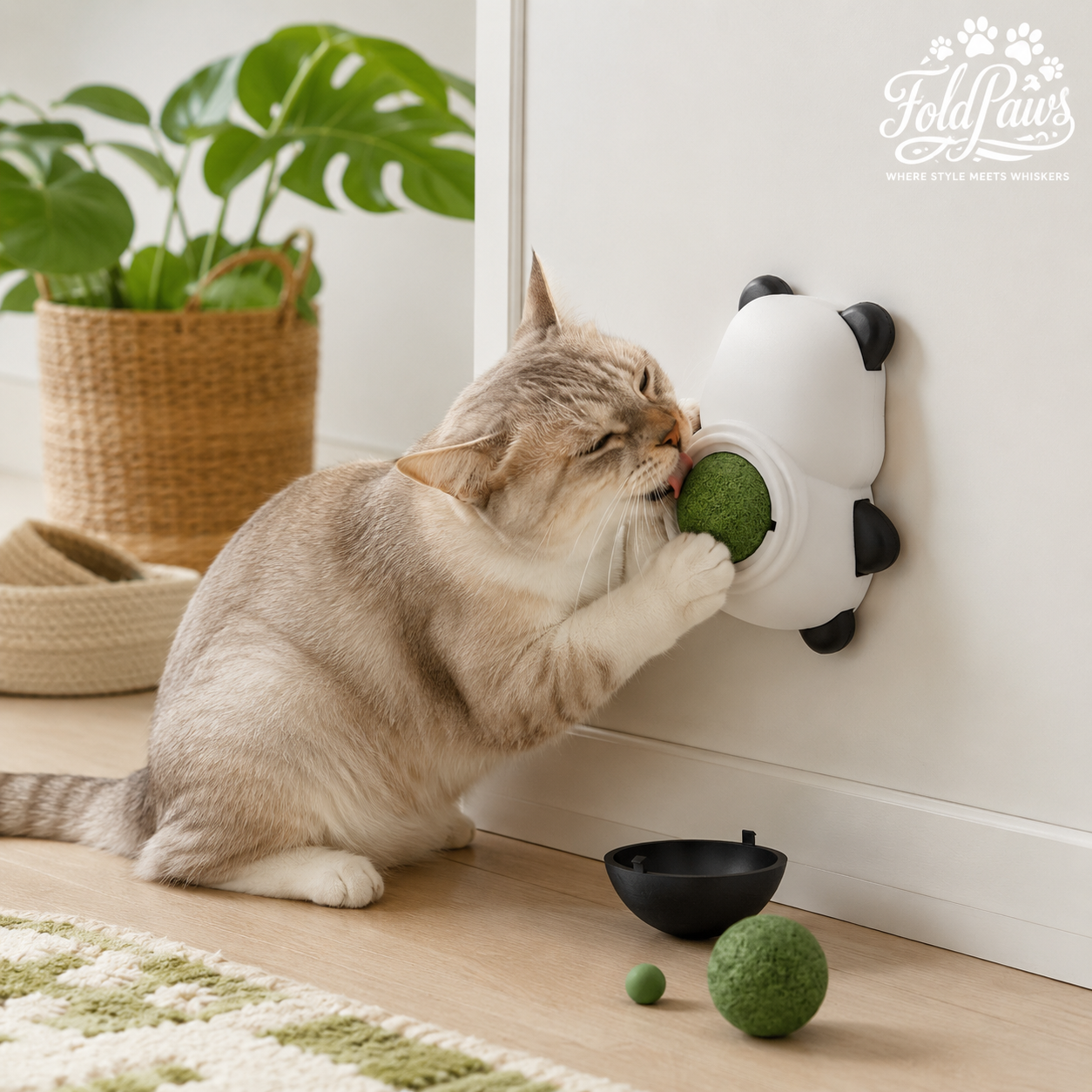 Fold Paws Panda Rotating Catnip Wall Toy – 360° Catnip Ball for Cats