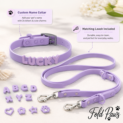 Fold Paws Personalized PVC Dog Collar & Leash Set - Custom Name Letters