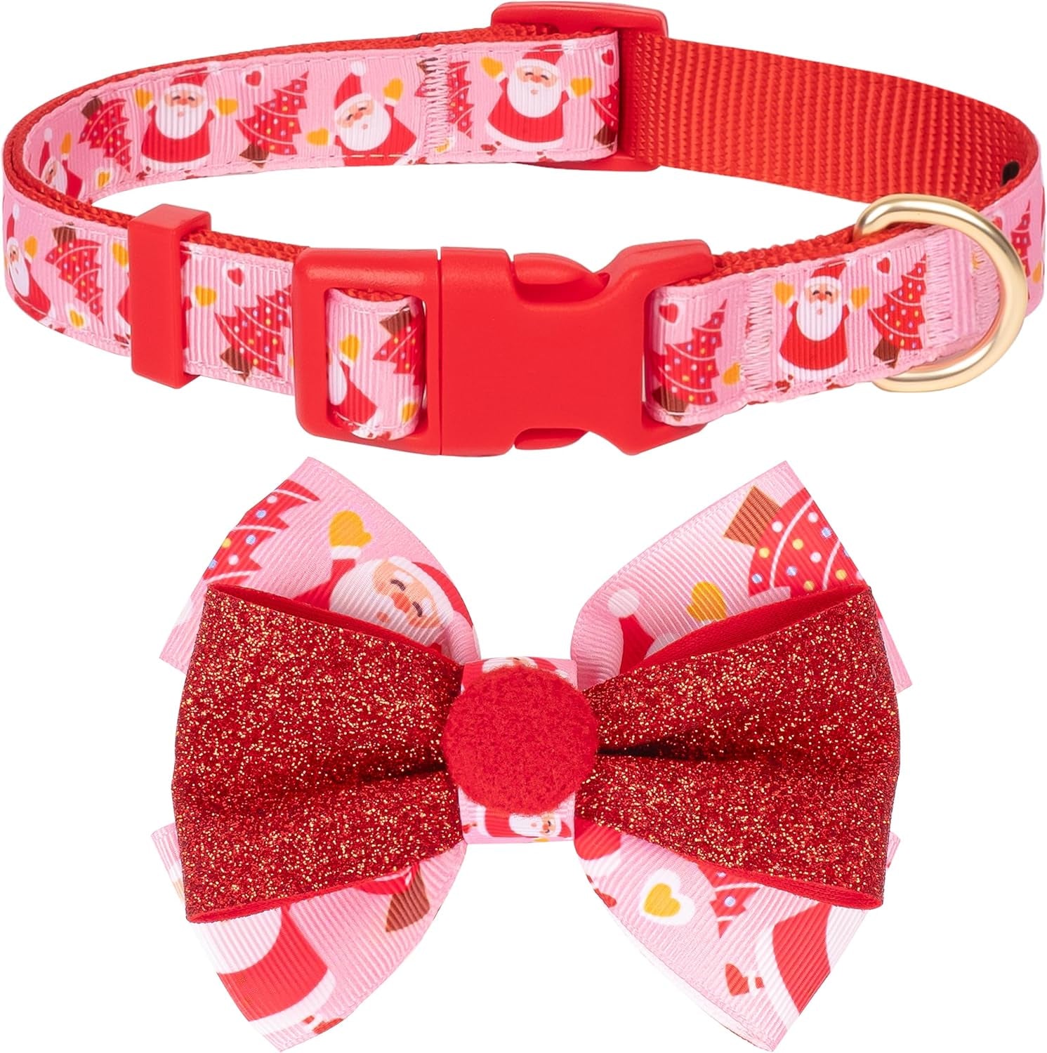 Azuza Christmas Dog Collar, Adjustable Dog Collar with Antler Bow Tie, Snowman Design for Medium Dogs