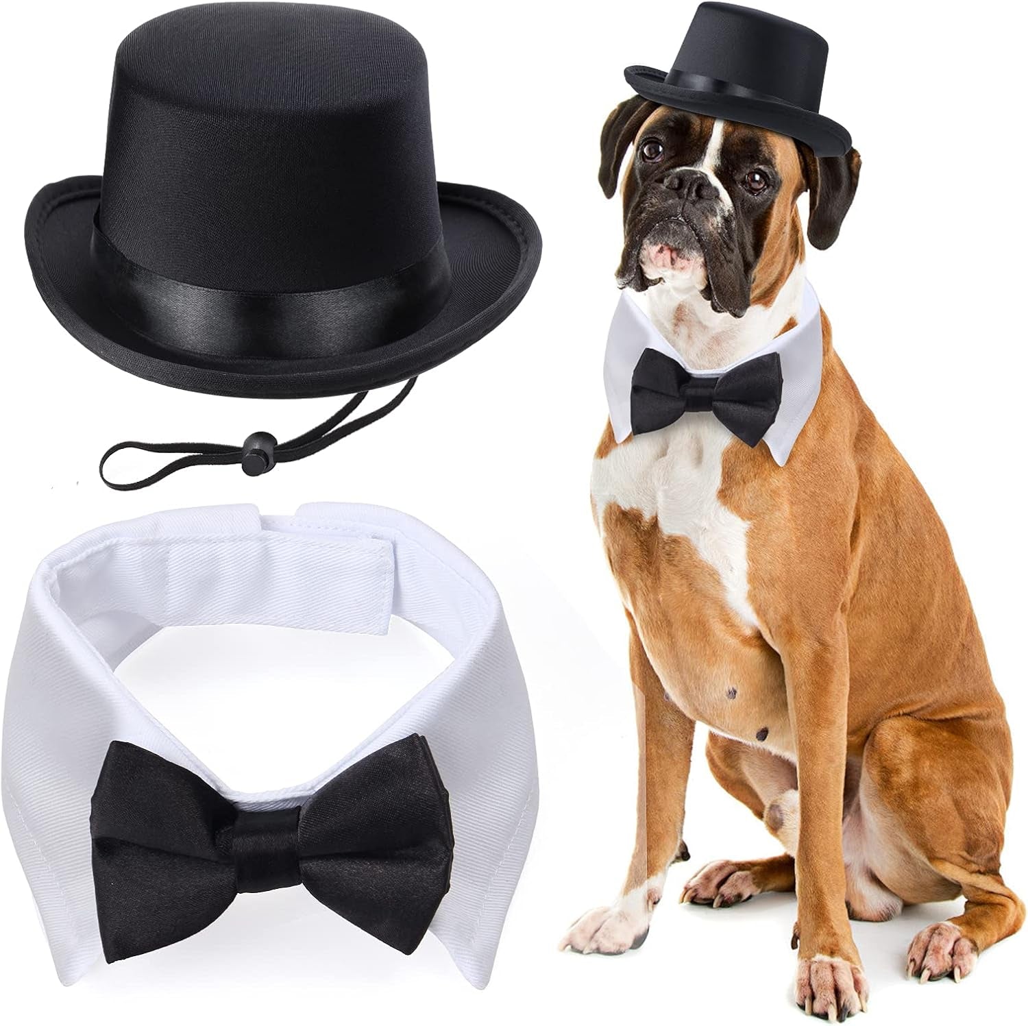 Yewong 2 Pieces Pet Formal Accessories Set - Pet Top Hat with Pet Formal Necktie/Bowtie Birthday Party Gradation Halloween Costumes Accessories for Dog Cat (Black-A) One Size