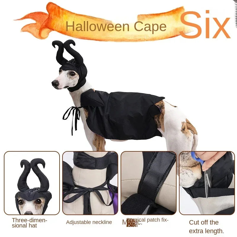 Halloween Witch-Shaped Costume Cat Purple Vampire Cape Puppy Wizard Devil Horns Hat Pet Holiday Outfit for Small Middle-Sized Do