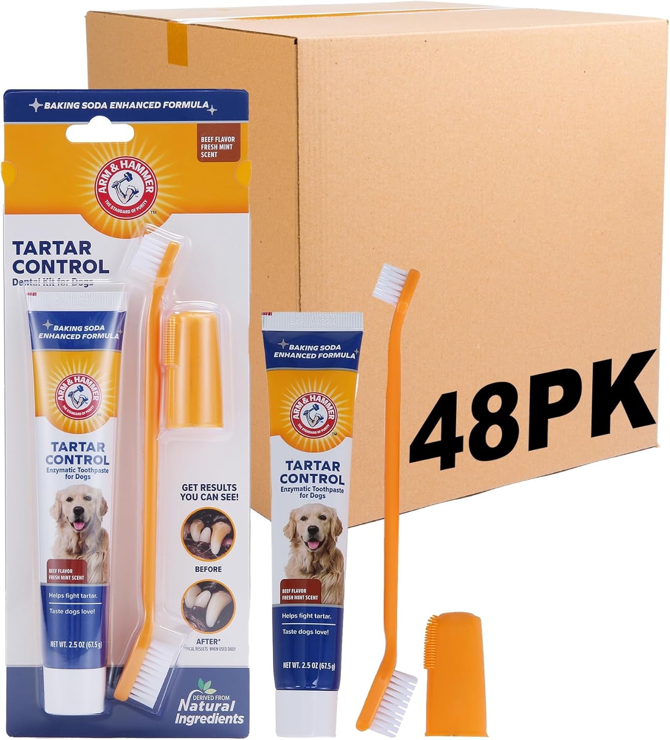 Arm & Hammer for Pets Tartar Control Kit for Dogs | Contains Toothpaste, Toothbrush & Fingerbrush | Reduces Plaque & Tartar Buildup, 3-Piece Kit, Banana Mint Flavor