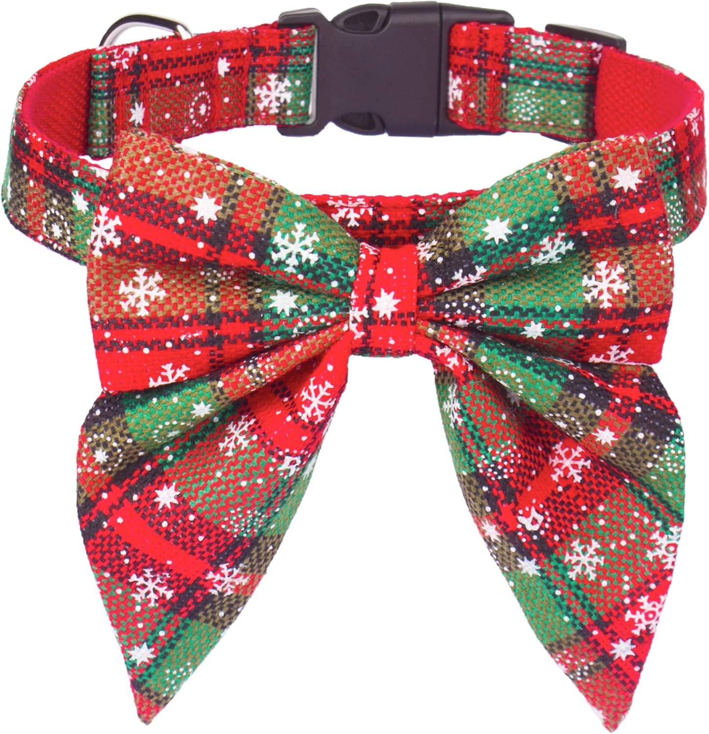 ADOGGYGO Christmas Dog Collar with Bow, Adjustable Red Plaid Bowtie Collar for Large Dogs, Festive Pet Accessory