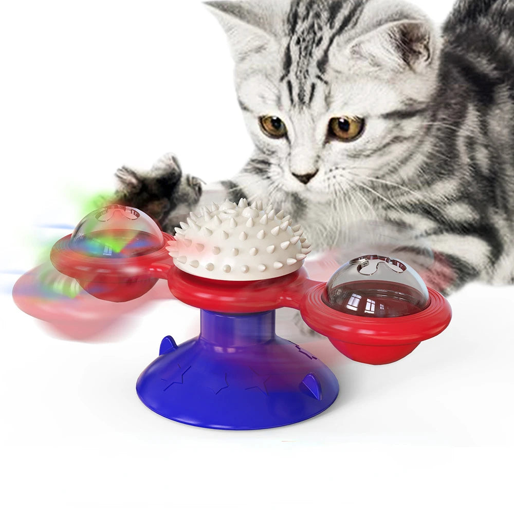 Windmill Cat Toy Interactive Pet Toys for Cats Puzzle Cat Game Toy with Whirligig Turntable for Kitten Brush Teeth Pet Supplies