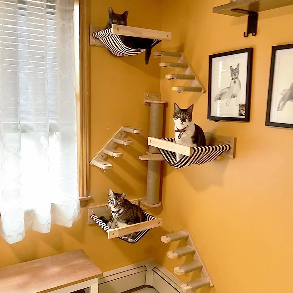 Cat Wall Furniture Climbing Shelf Wall Mounted Steps Stairway with Sisal Rope Scratching Grinding Claws Toy