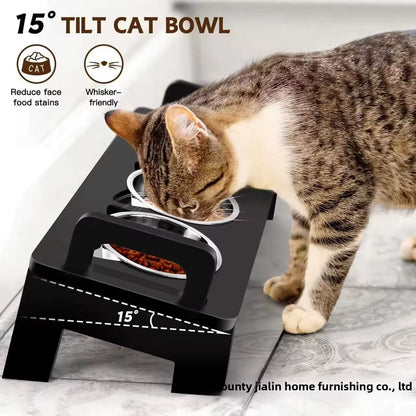 Eco-Friendly Stainless Steel Pet Food Bowl Rack Vertical Slant Neck Guard with Increased Dining Table for Cats and Dogs