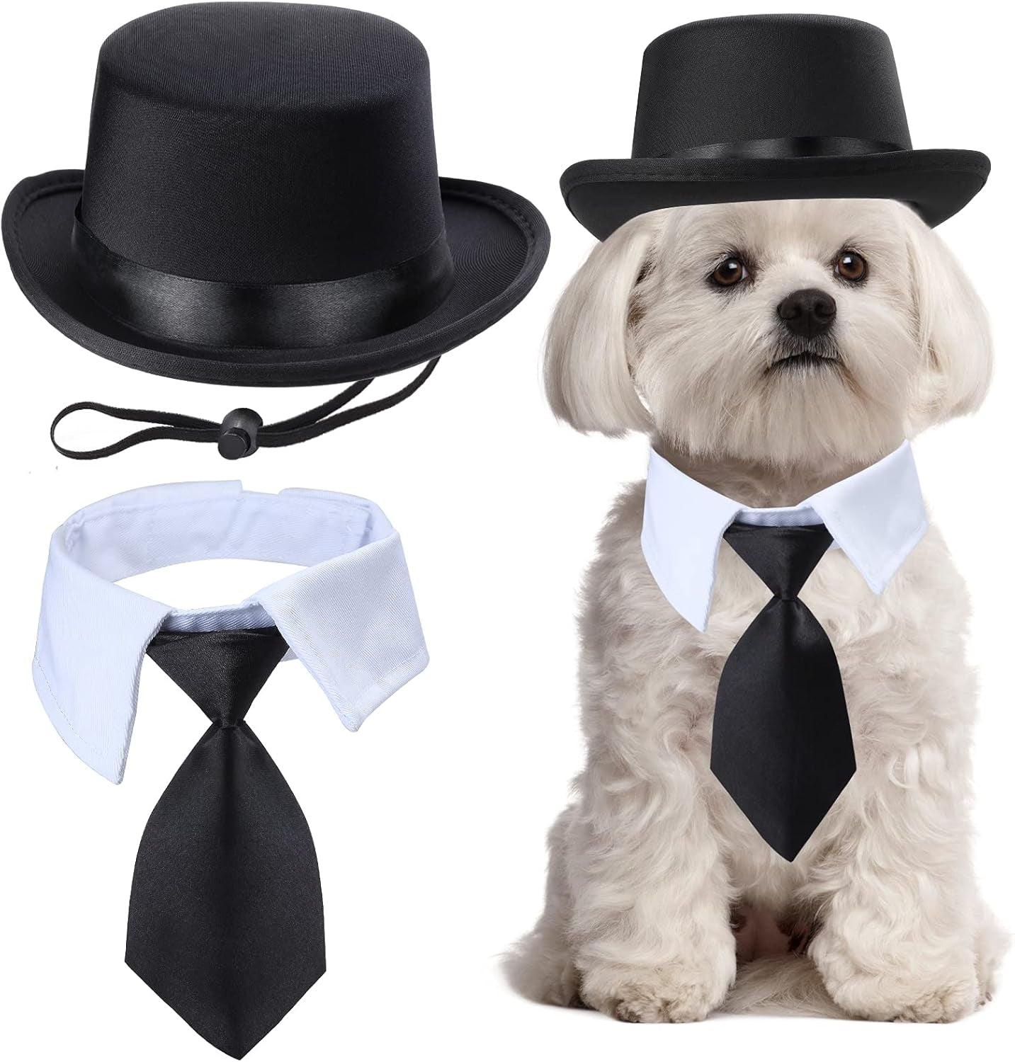 Yewong 2 Pieces Pet Formal Accessories Set - Pet Top Hat with Pet Formal Necktie/Bowtie Birthday Party Gradation Halloween Costumes Accessories for Dog Cat (Black-A) One Size