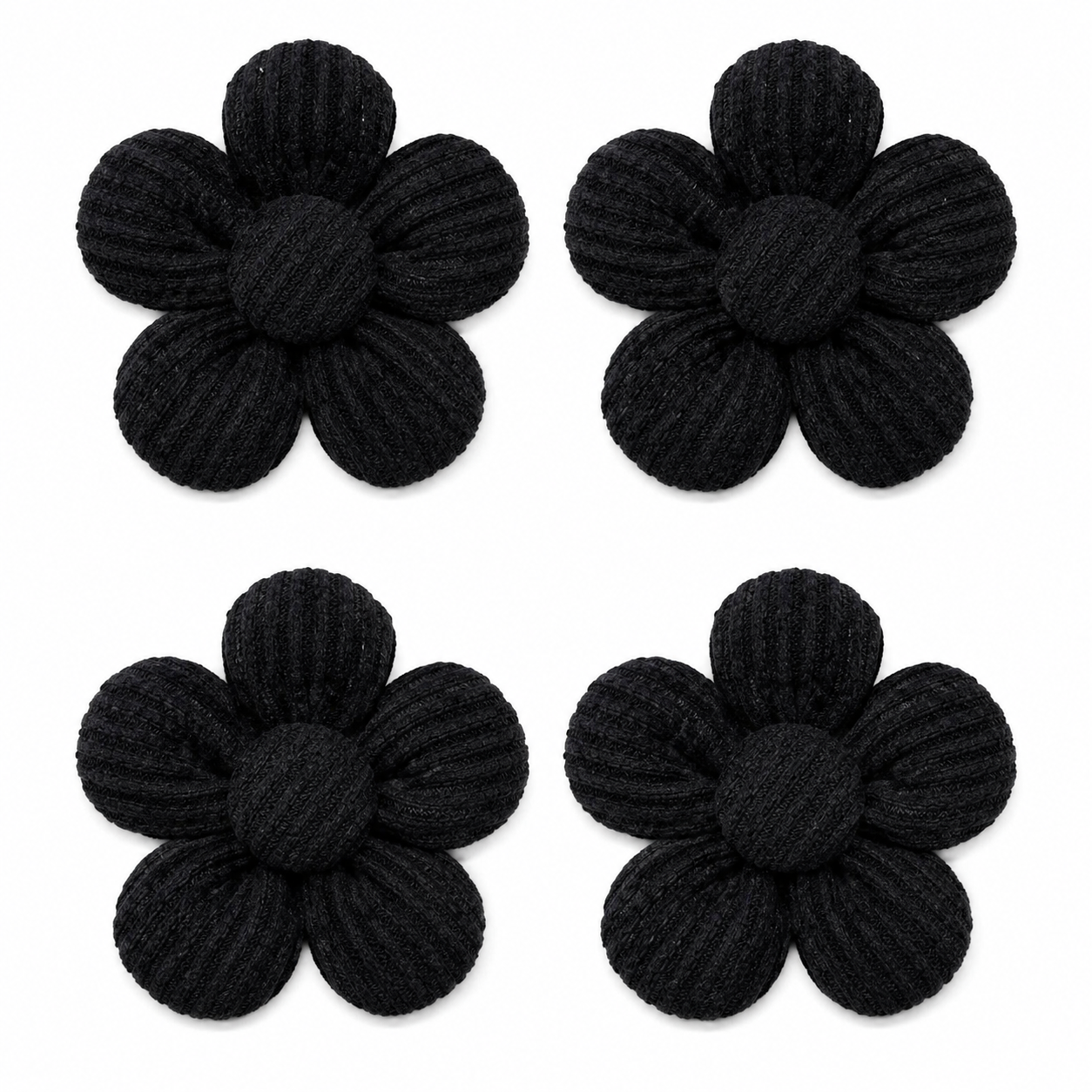 Black flower pet hair bows pack of 4 with Fold Paws logo on white background