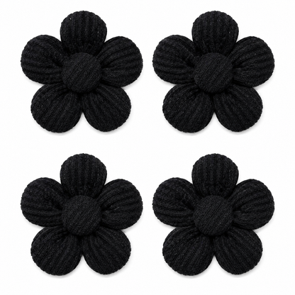 Black flower pet hair bows pack of 4 with Fold Paws logo on white background